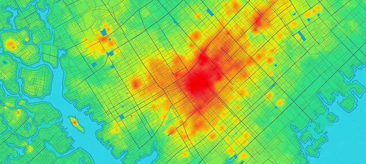 서울 도심의 열섬 현상을 색상으로 시각화한 지도