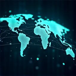 전 세계의 데이터 포인트를 연결하는 네트워크 그래픽